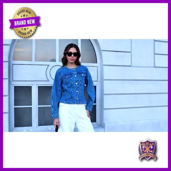 Cropped Denim Jacket Slim Fit Y2K Retro Casual Button Down Crewneck Shacket - Picture 7 of 7